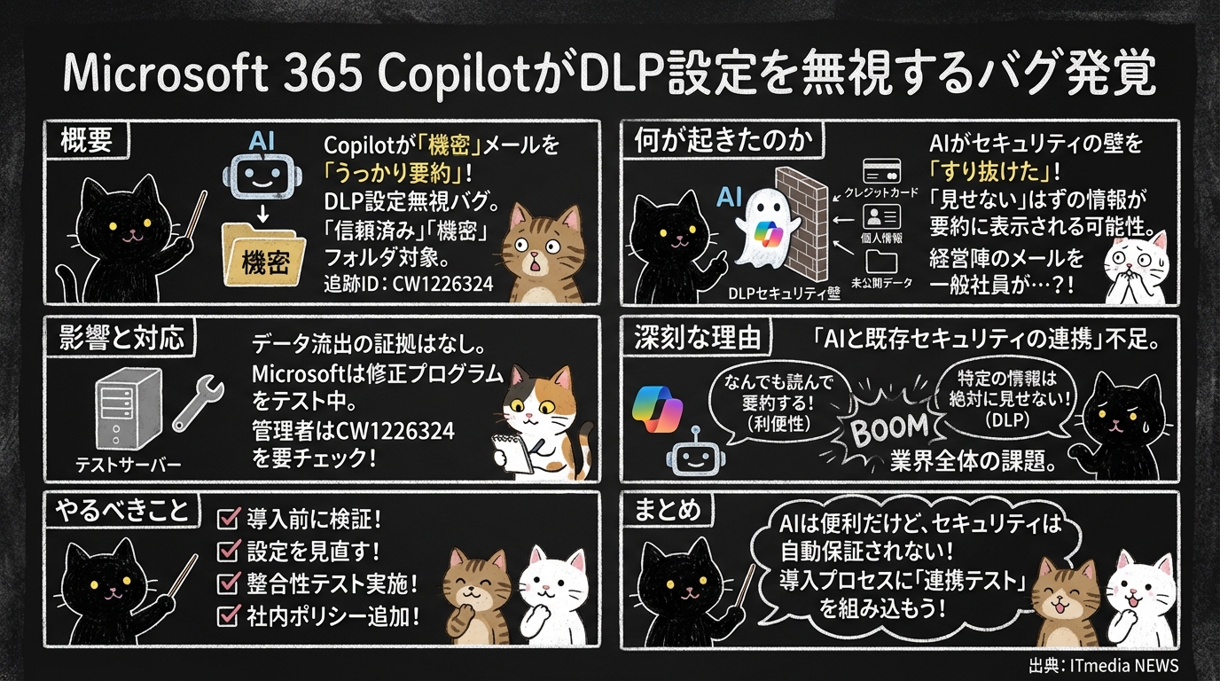 Microsoft 365 Copilotが機密メールを「うっかり要約」— DLP設定を無視するバグが発覚