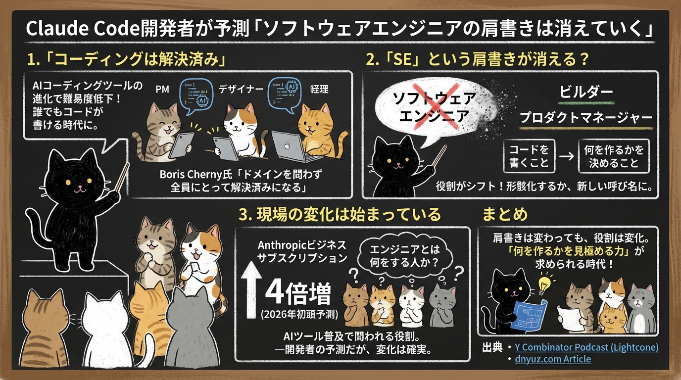 Claude Code開発者が予測「ソフトウェアエンジニアの肩書きは消えていく」
