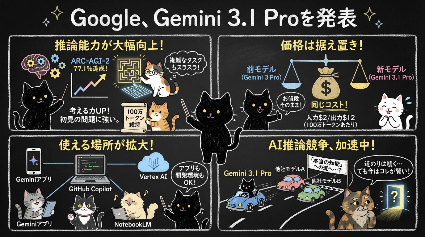 Google「Gemini 3.1 Pro」発表 — 推論能力が大幅向上、価格据え置きで使える場所も拡大