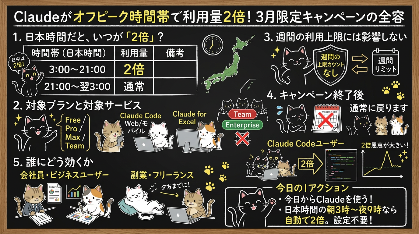 Claudeがオフピーク時間帯で利用量2倍！3月限定キャンペーン