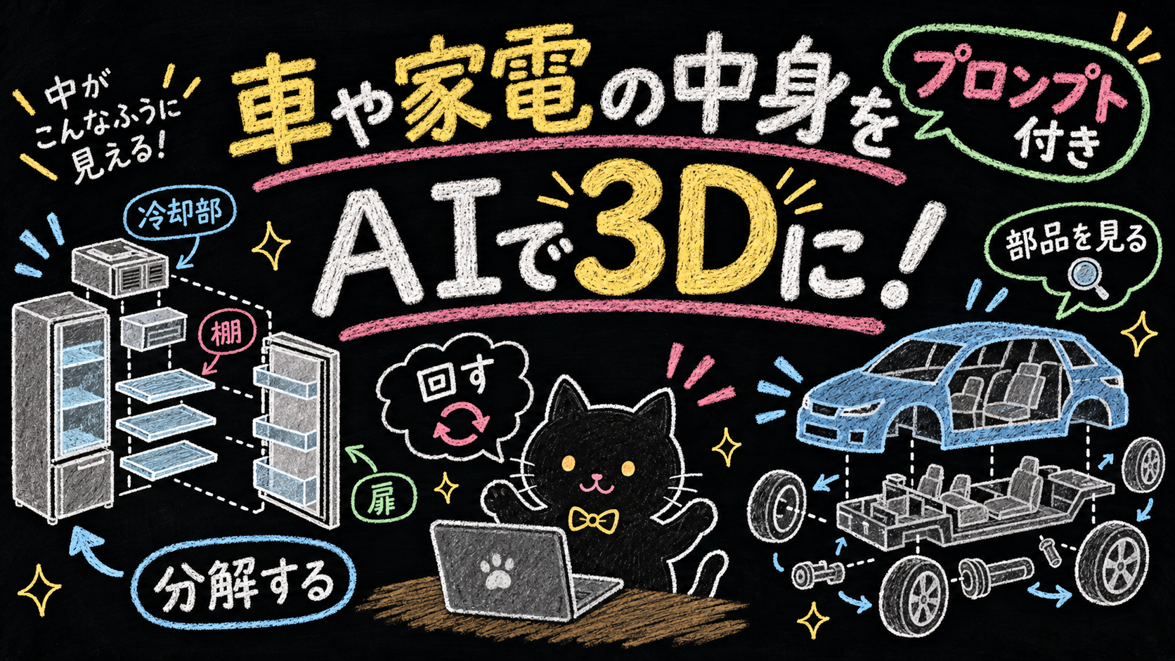 車や家電の中身をAIで3Dに！冷蔵庫と車を動かしてみました【プロンプト付き】