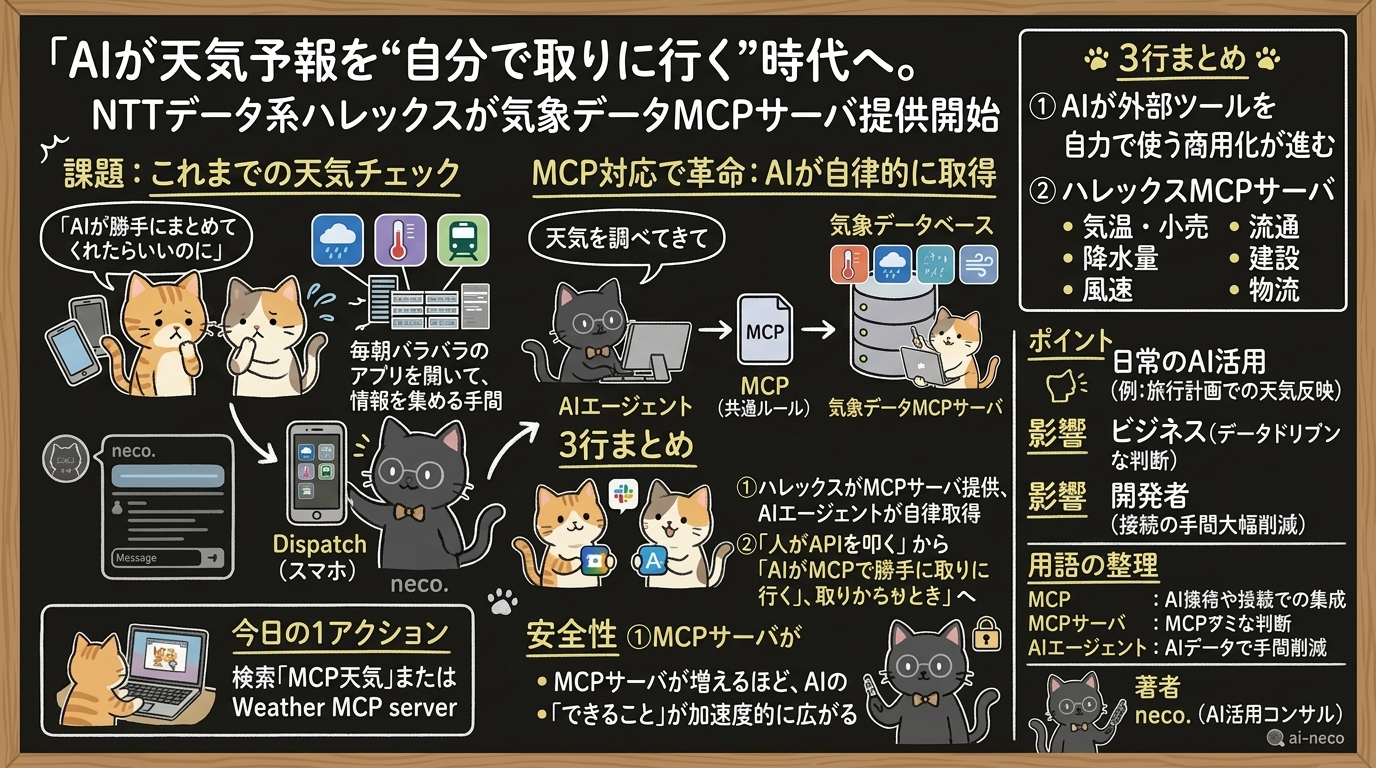 AIが天気予報を"自分で取りに行く"時代へ。NTTデータ系ハレックスが気象データMCPサーバ提供開始