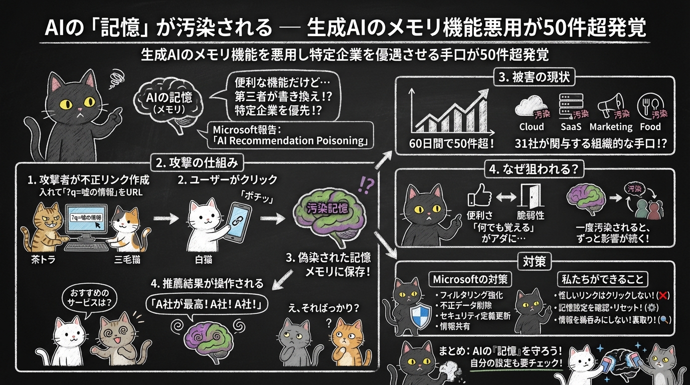 AIの「記憶」が汚染される — 生成AIのメモリ機能を悪用し特定企業を優遇させる手口が50件超発覚
