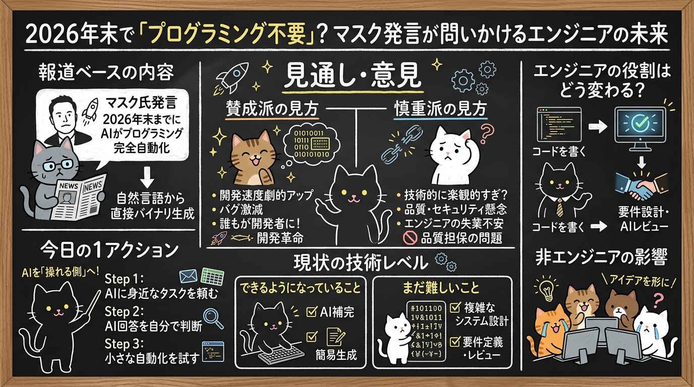 2026年末で「プログラミング不要」？マスク発言が問いかけるエンジニアの未来