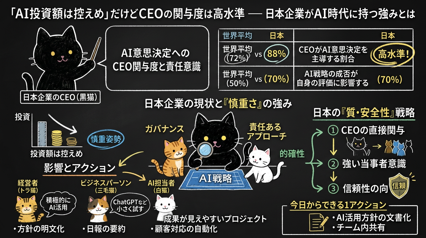 「AI投資額は控えめ」だけどCEOの関与度は高水準 — 日本企業がAI時代に持つ強みとは