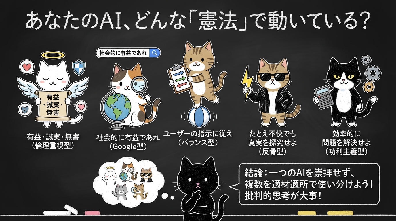 あなたのAI、どんな「憲法」で動いている？ ── 5大AIの設計思想を解剖する
