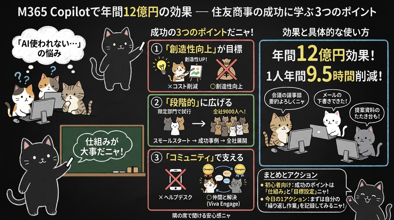 M365 Copilotで年間12億円の効果 — 住友商事の成功に学ぶ3つのポイント