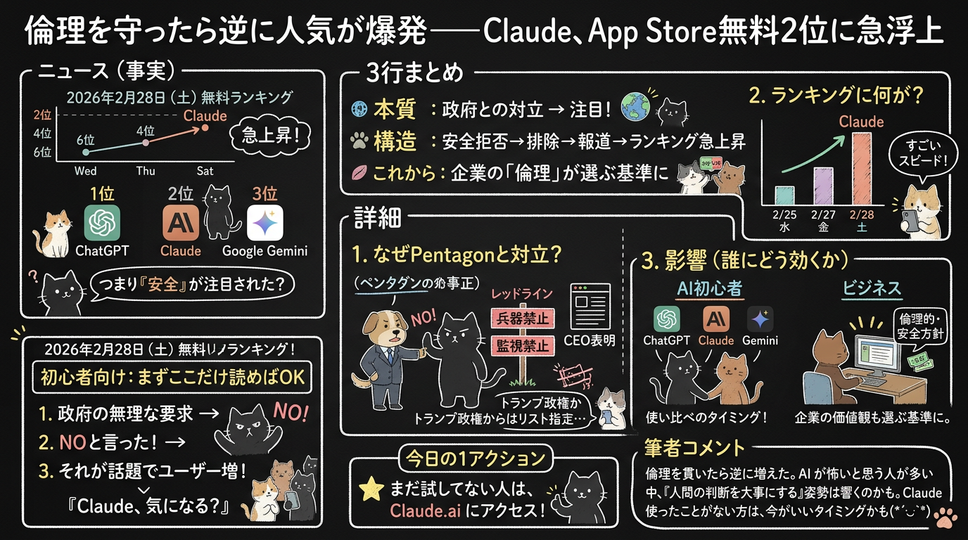 倫理を守ったら逆に人気が爆発——Claude、App Store無料2位に急浮上