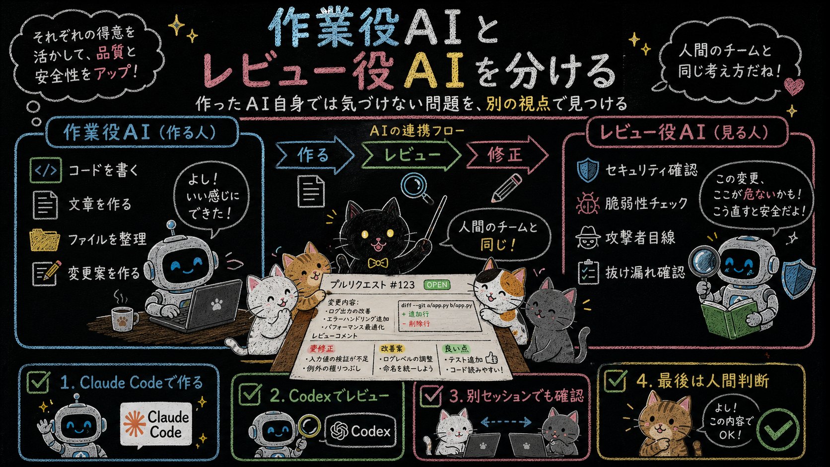 作業役AIとレビュー役AIで確認するイメージ
