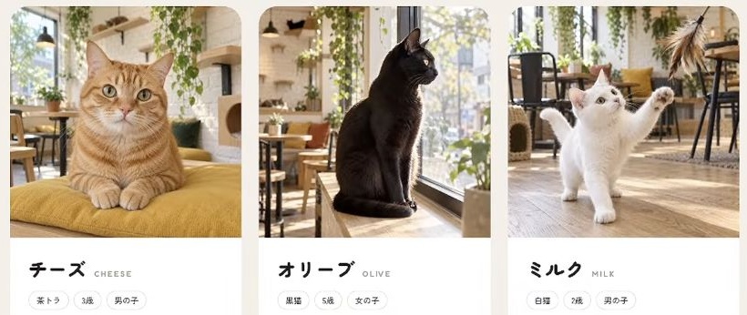 猫の写真とプロフィールを並べた紹介部分
